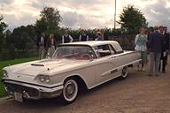Torbj&ouml;rn, Nita (Anita), two boys I can't identify, Agneta and
Seved behind Anna-Bess (Anna Bernice), Ylva, Noni (Ninotchka),
Erling, Stefan and Ulf, all behind a white 1960 Ford 63 A
Thunderbird.